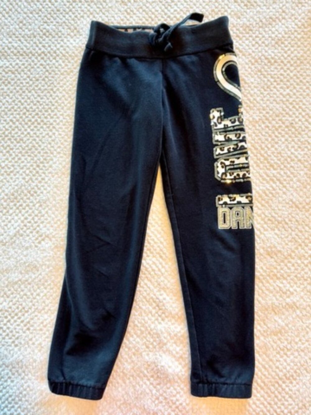 Justice LOVE DANCE Joggers Girls 6 Black Sequins Leopard Glitter Glam Tie Waist - Picture 2 of 14
